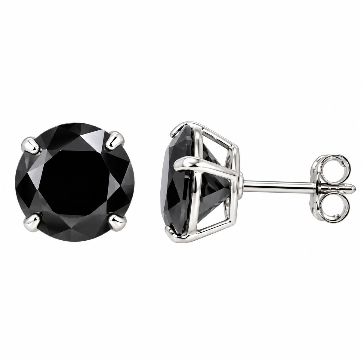 14K Gold GRA Certified D-VVS1 Round Black Moissanite Push Back Studs Earrings