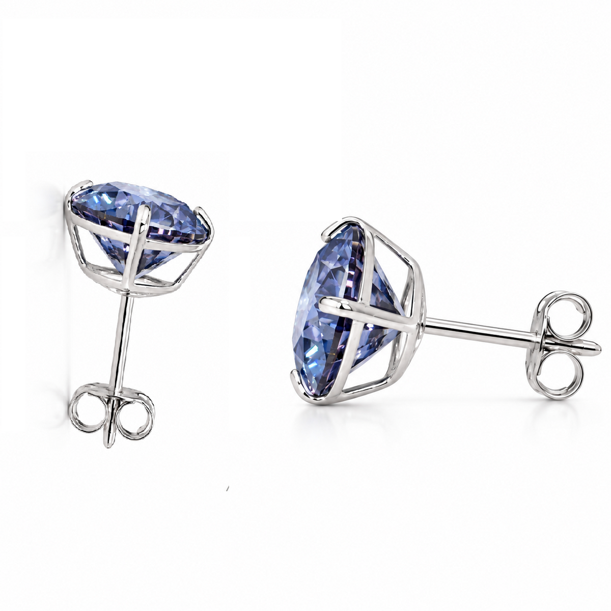 8mm 14K Gold GRA Certified D-VVS1 Round Colored Moissanite Push Back Studs Earrings