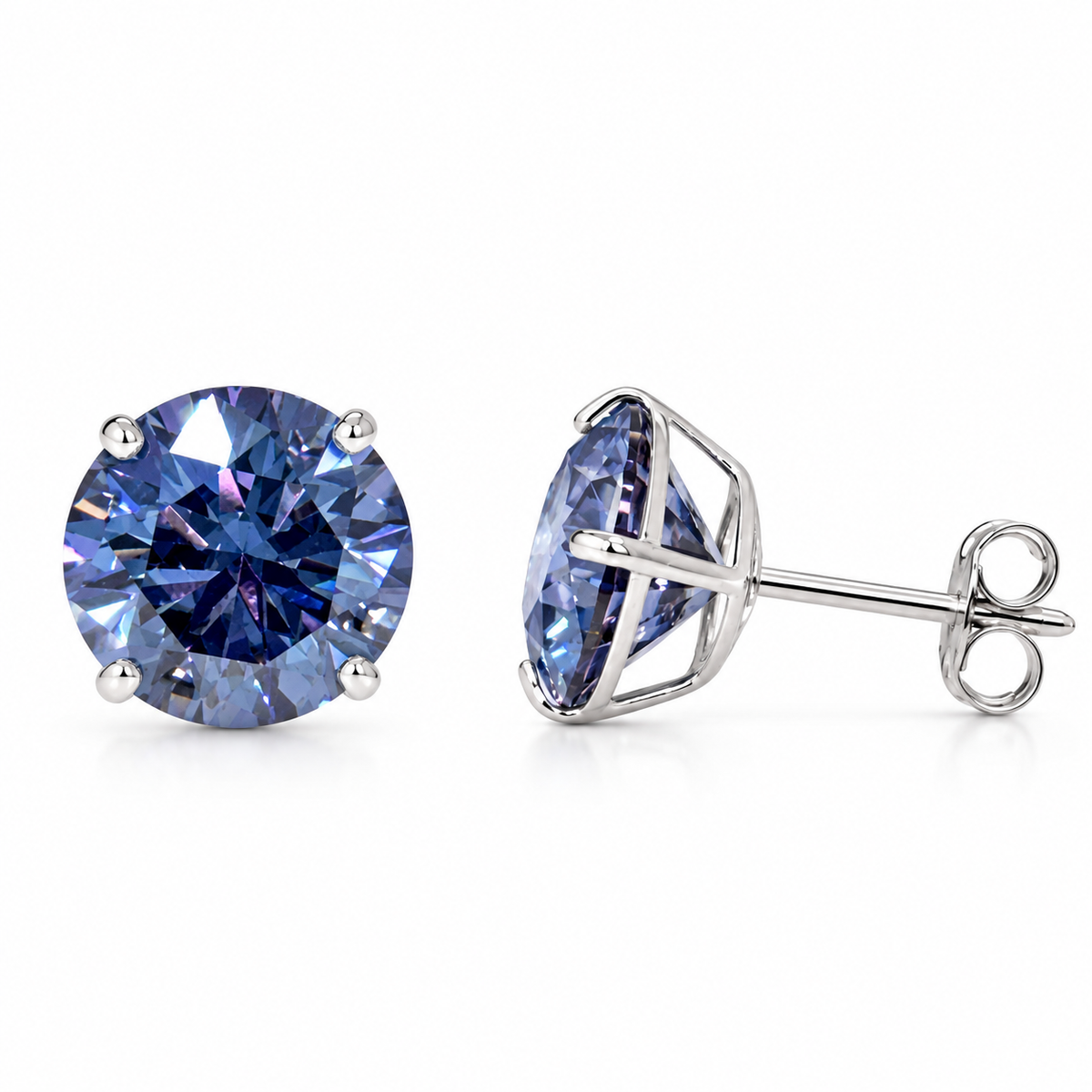 8mm 14K Gold GRA Certified D-VVS1 Round Colored Moissanite Push Back Studs Earrings