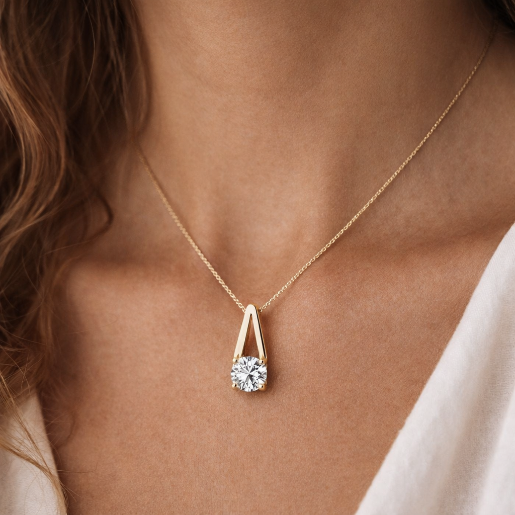 0.65CT FG/VVS1 Lab Grown Diamond 14K Gold Pendant Necklace With 18" Gold Plated 925 Sterling Silver Chain