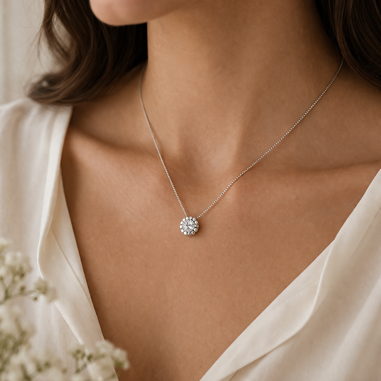 Pendant Necklace 0.50Ct Lab Grown Diamond 14K Gold With Box Chain
