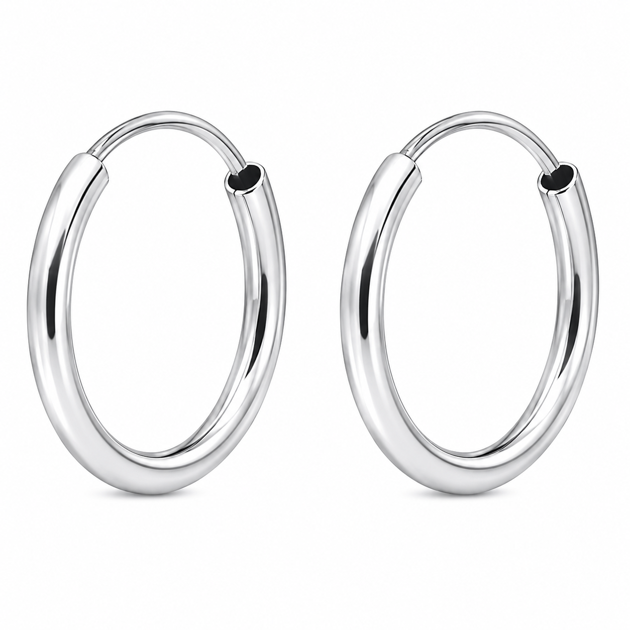 12mm Endless Hoop Earrings in 925 Sterling Silver | 1.2mm Thick Lightweight Huggie Hoops for Women & Men