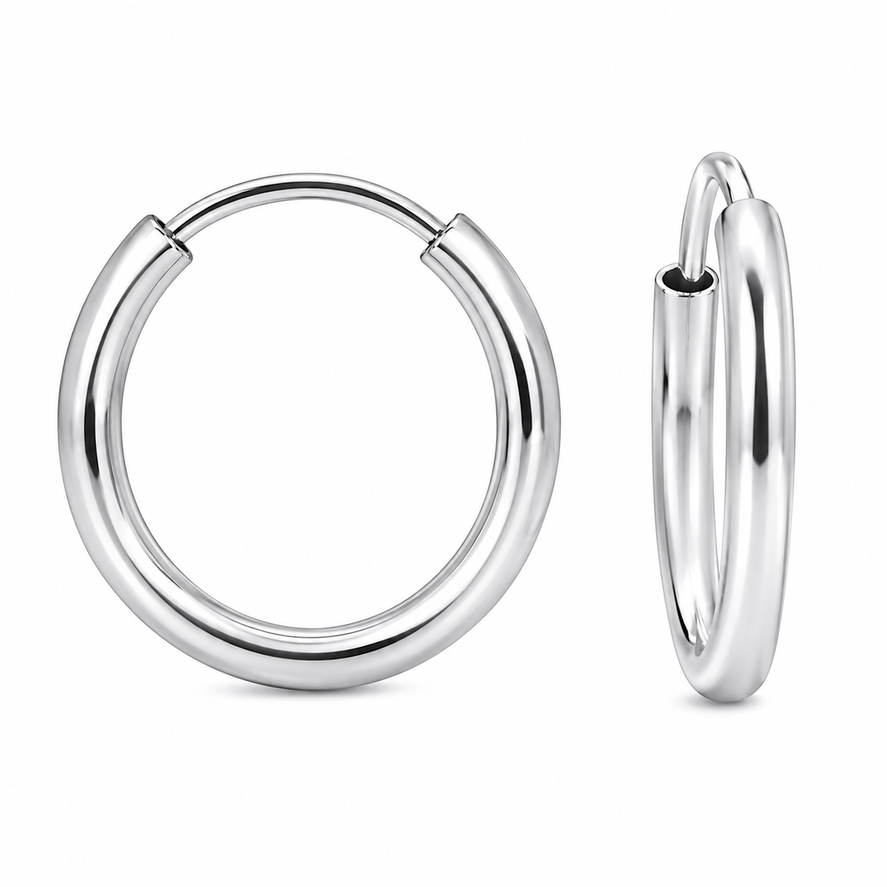 12mm Endless Hoop Earrings in 925 Sterling Silver | 1.2mm Thick Lightweight Huggie Hoops for Women & Men