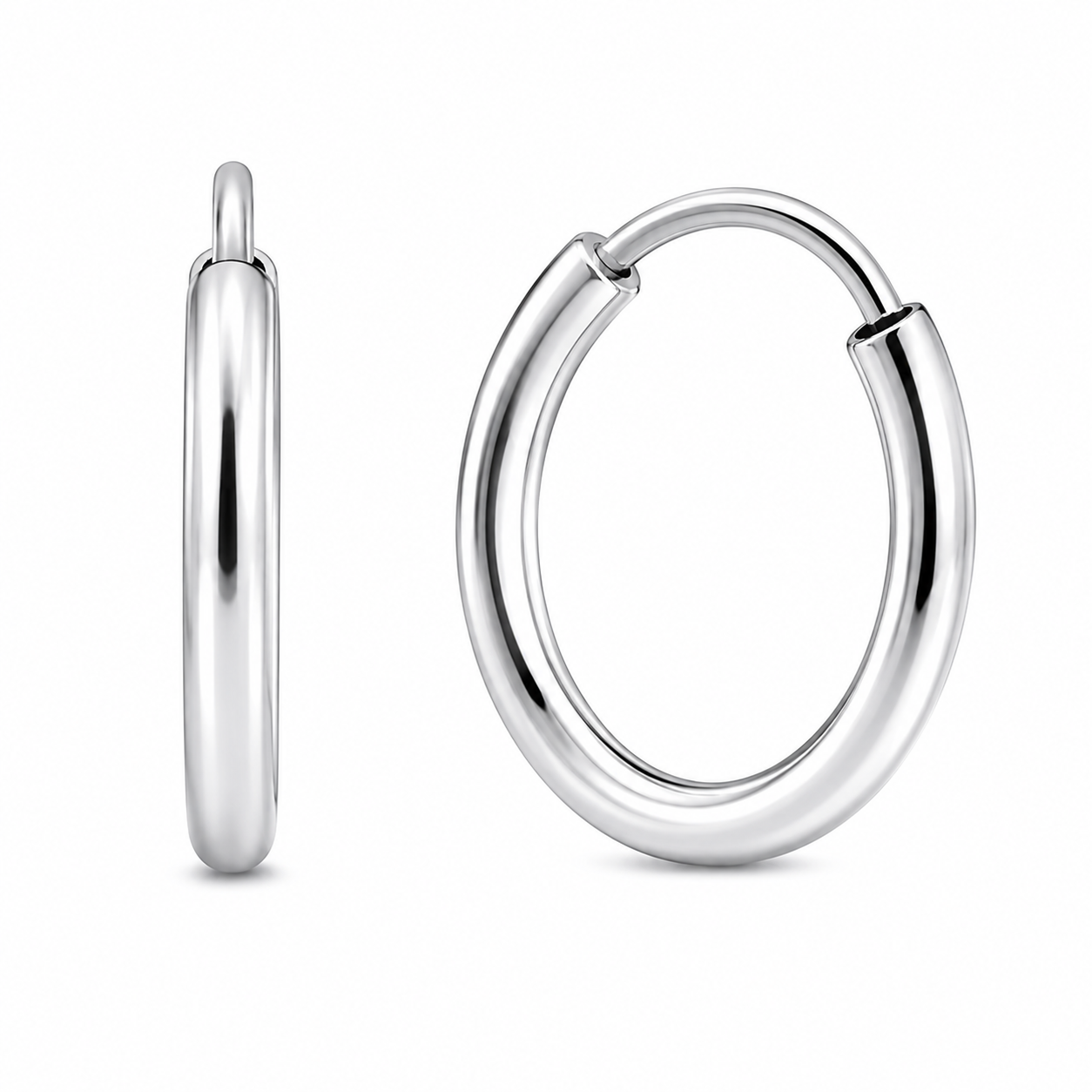 12mm Endless Hoop Earrings in 925 Sterling Silver | 1.2mm Thick Lightweight Huggie Hoops for Women & Men
