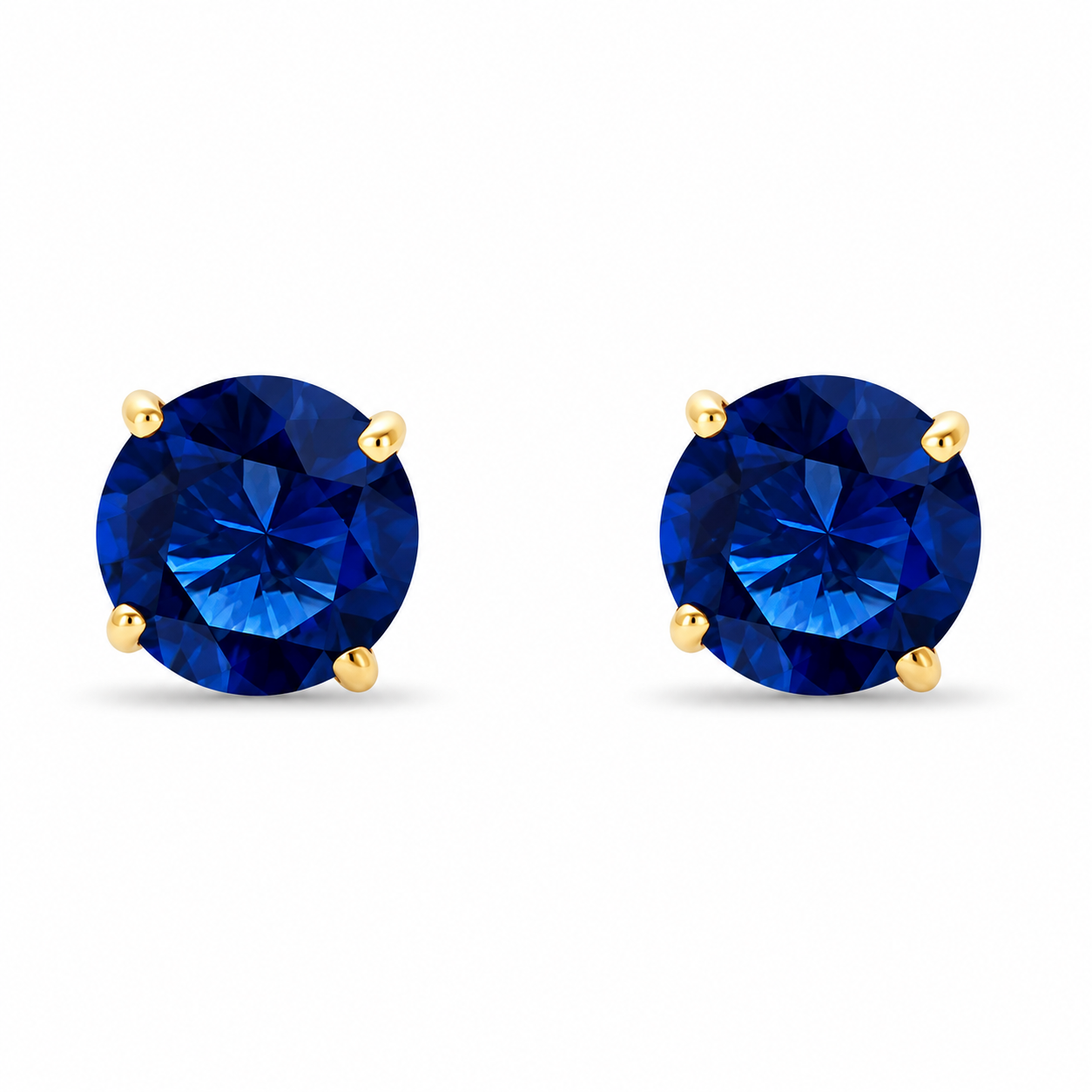 5mm Round Simulated Blue Sapphire CZ Solitaire Stud Earrings in 14K Yellow Gold | September Birthstone | Basket Set Screw Back Earrings for Women