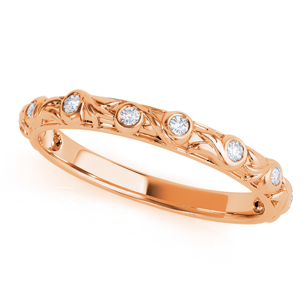 0.07 Ct Bezel Diamond Wedding Band 14K Rose Gold Jewelry