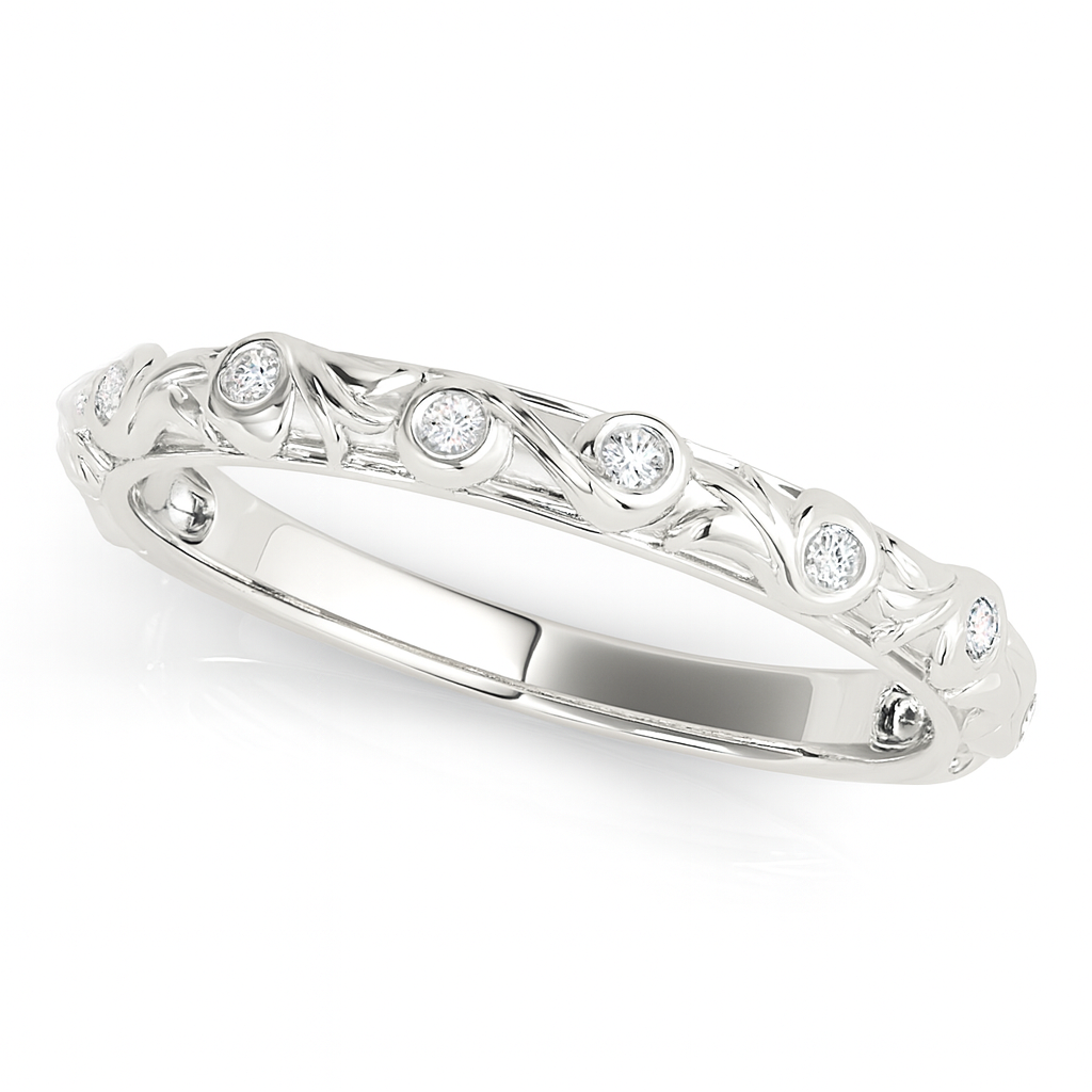 0.07 Ct Bezel Diamond Wedding Band 14K White Gold Jewelry