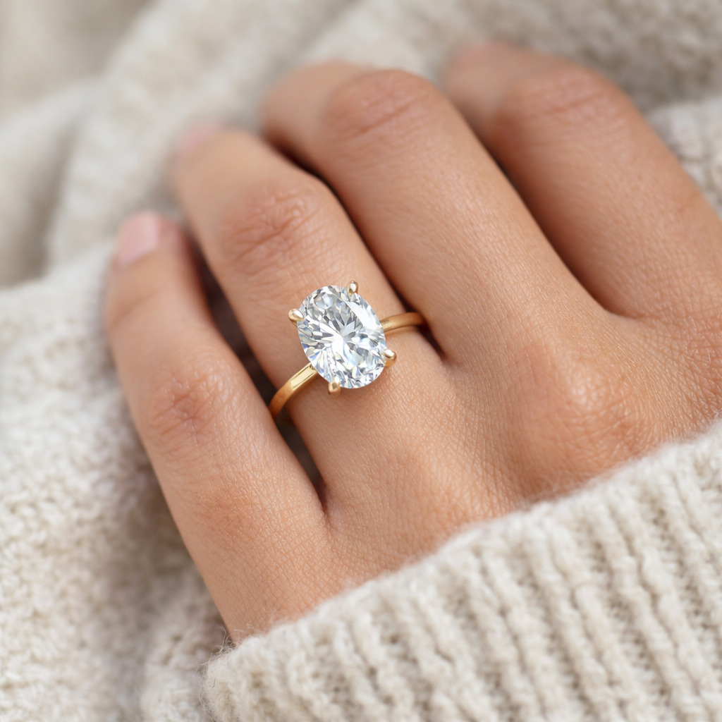 1.10 Ct Oval Diamond Solitaire Engagement Rings In 14K Yellow Gold