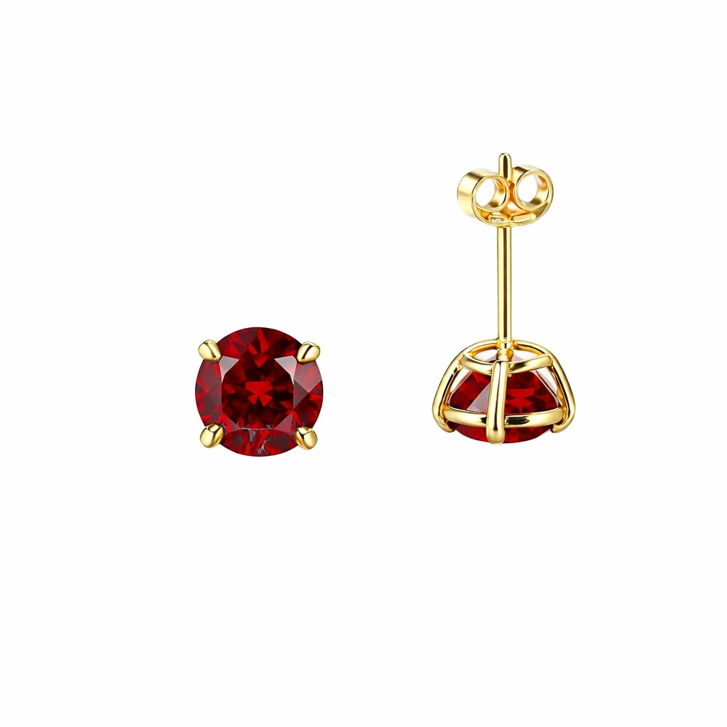 6mm Round Garnet January Birthstone Stud Earrings in 14K Yellow Gold – Push Back