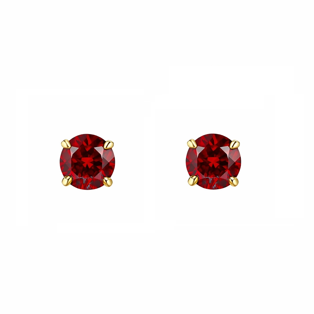 6mm Round Garnet January Birthstone Stud Earrings in 14K Yellow Gold – Push Back