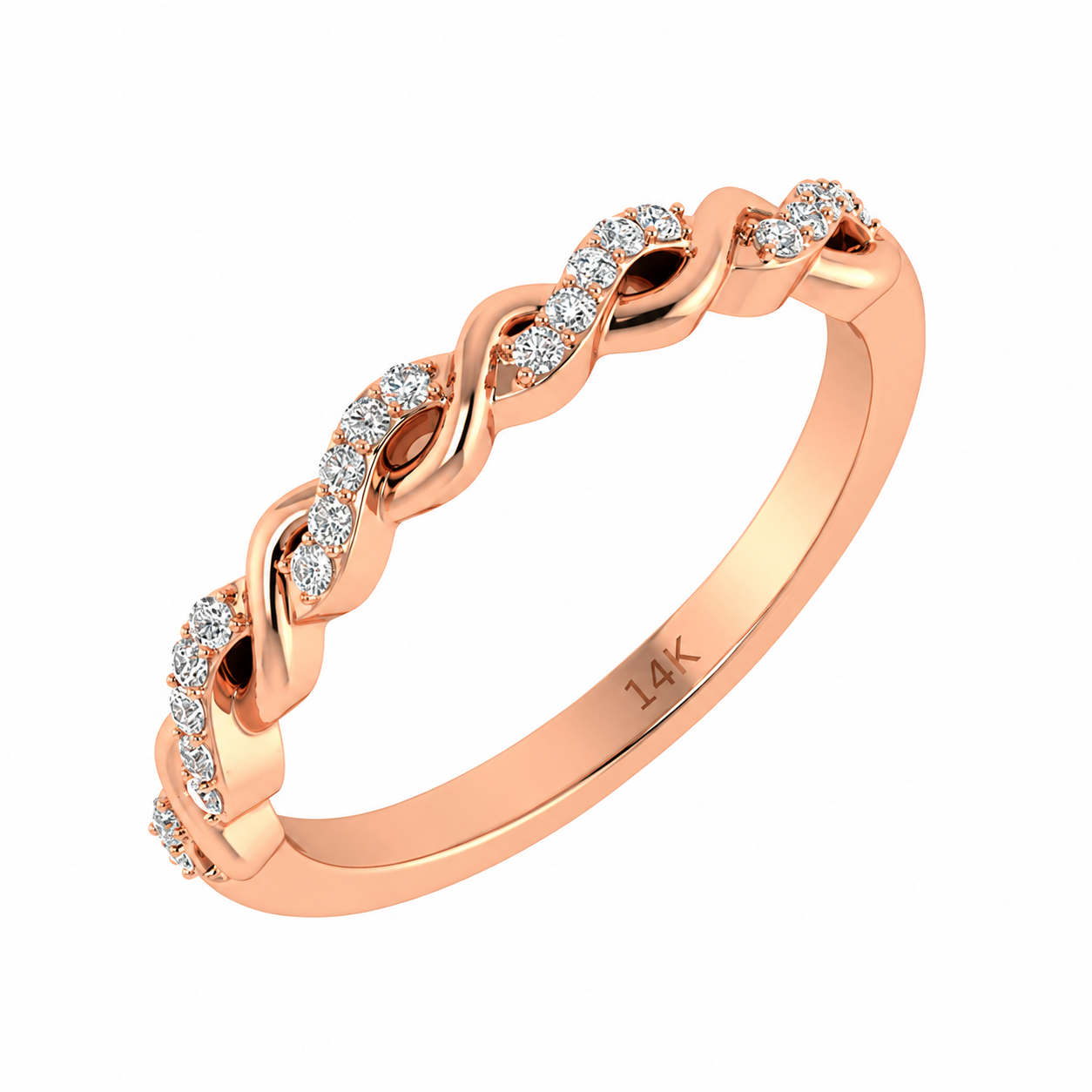 0.11Ct Diamond Twisted Infinity Ring in 14K Solid Gold for Women