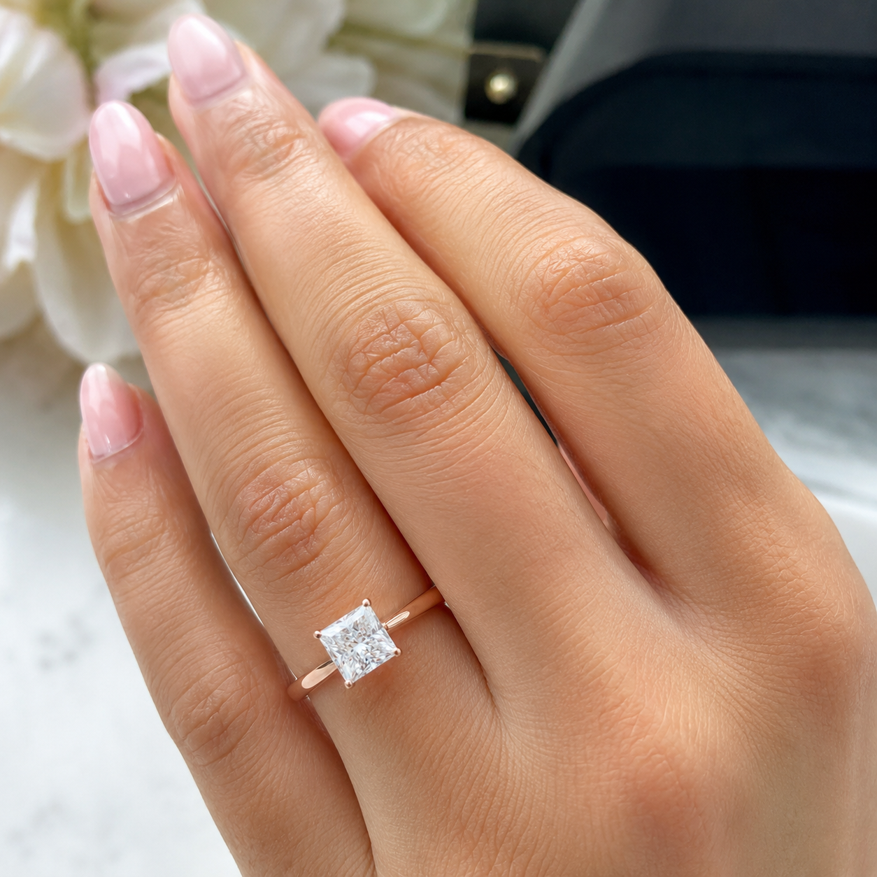 1.00CT Princess Diamond Solitaire Engagememt Rings In 14K Gold