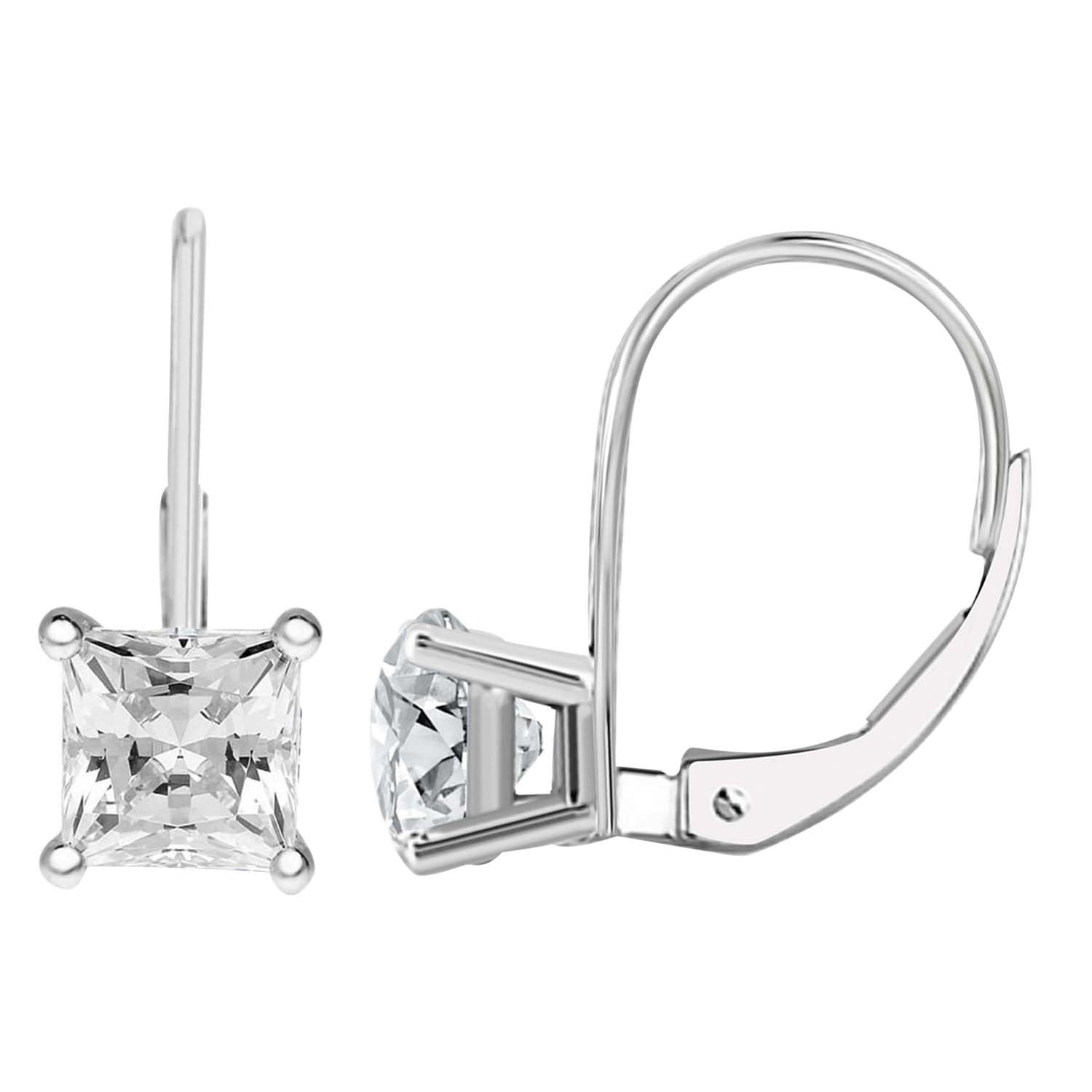 0.20 Ct DF/VS Princess Diamond Leverback Earrings in 14K White/ Yellow Gold