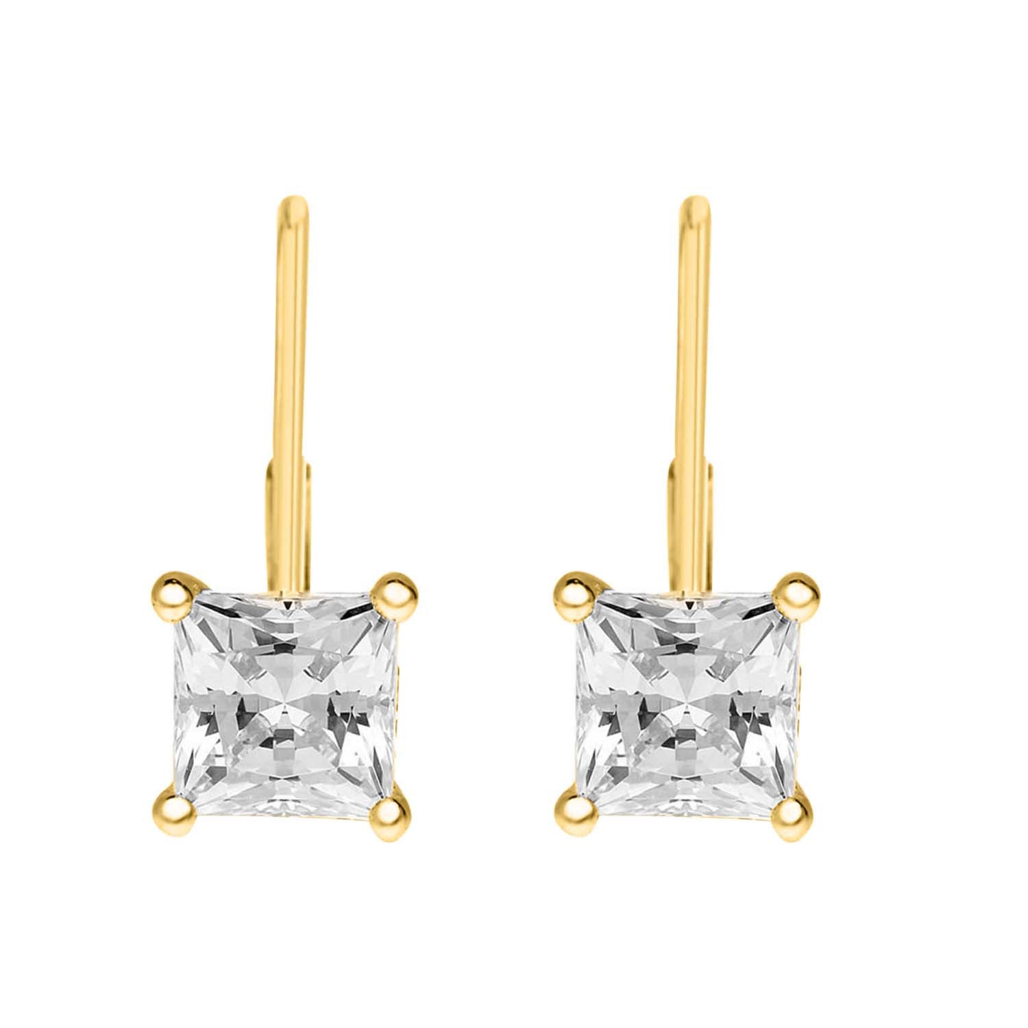0.25Ct Princess Diamond Dangle Leverback Earrings In 14K Gold