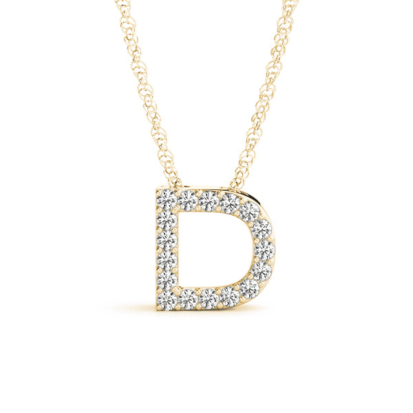 0.08 Ct 14K White/ Yellow & Rose Gold Lab Grown Diamond Letter D Pendant Necklace With Gold Plated Sterling Silver Chain