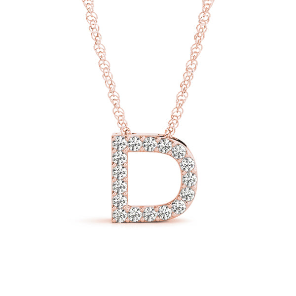 0.08 Ct 14K White/ Yellow & Rose Gold Lab Grown Diamond Letter D Pendant Necklace With Gold Plated Sterling Silver Chain