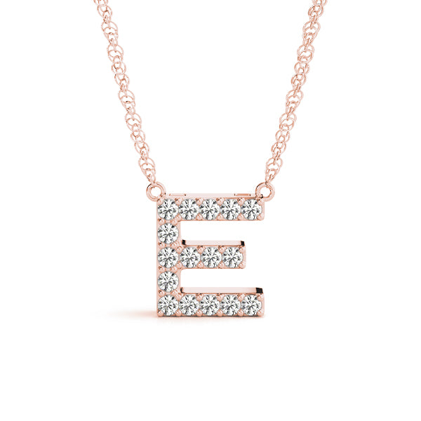 0.08 Ct 14K White/ Yellow & Pink Gold Lab Grown Diamond Letter E Pendant Necklace With Gold Plated Sterling Silver Chain