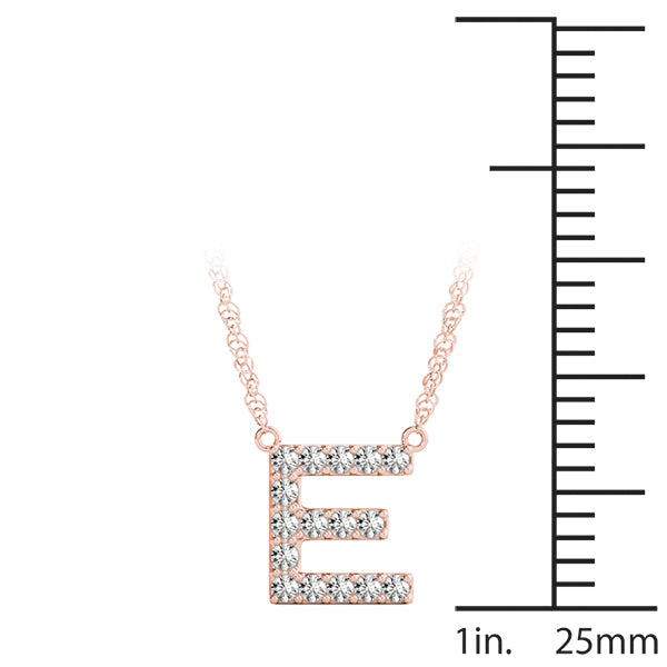 0.08 Ct 14K White/ Yellow & Pink Gold Lab Grown Diamond Letter E Pendant Necklace With Gold Plated Sterling Silver Chain