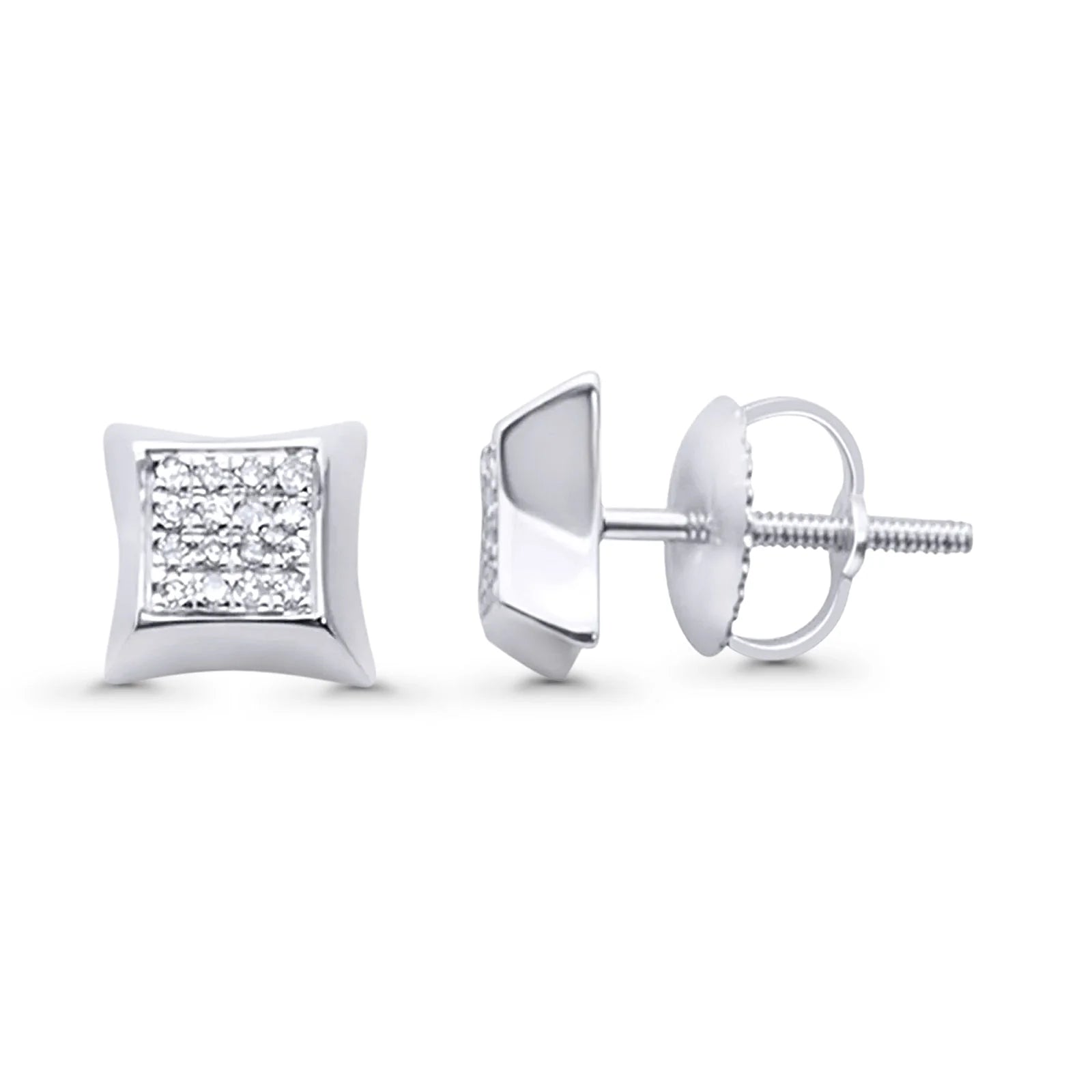 0.11 Carat Natural Diamond Square Shaped 10K White Gold Diamond Stud Earrings