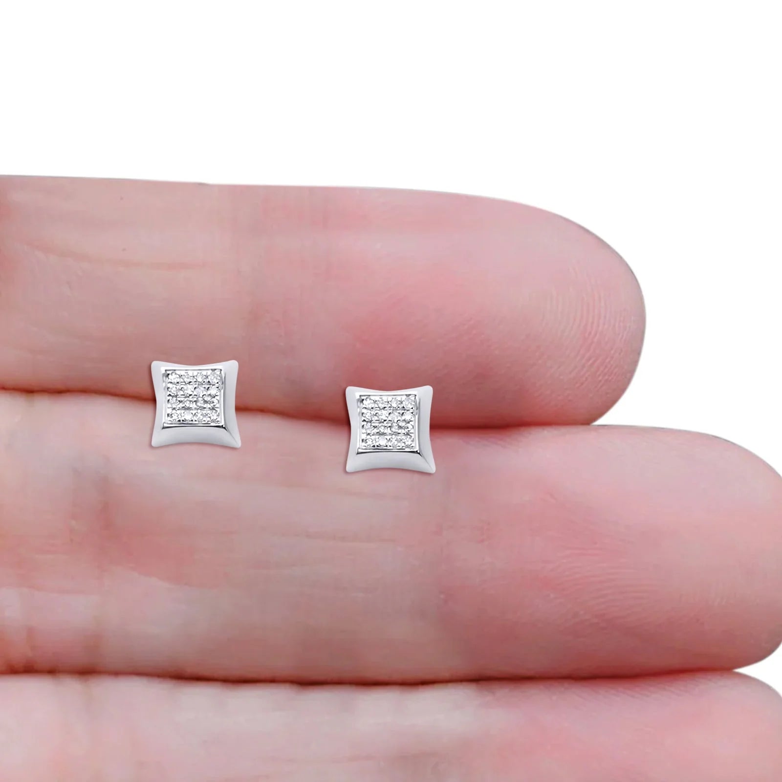 0.11 Carat Natural Diamond Square Shaped 10K White Gold Diamond Stud Earrings