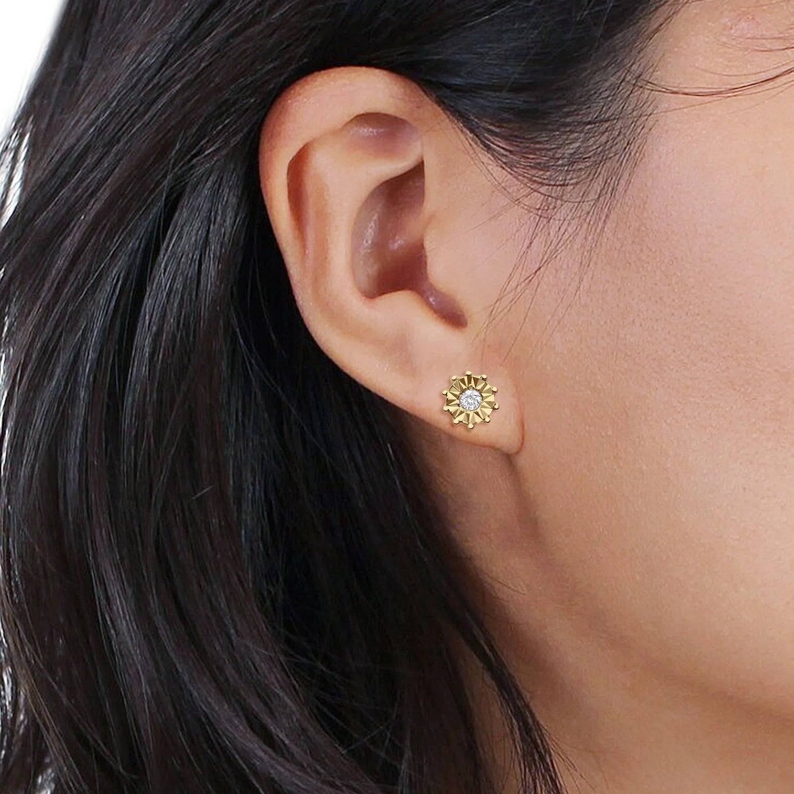 0.11 Carat  Diamond Round Stud Earrings  10K Yellow Gold Women Jewelry