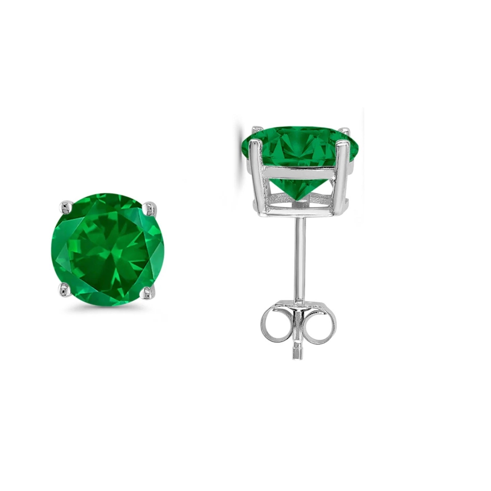 5/ 6/ 7mm Round Birthstone Stud Earrings with Push Back In 14K White Gold