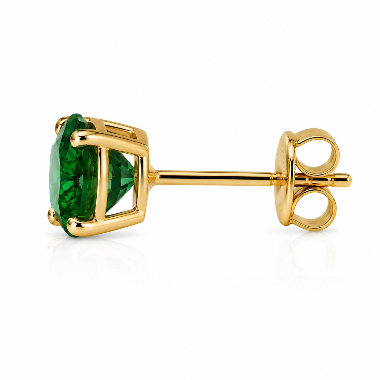 5mm Round Synthetic Emerald Gemstone Stud Earrings in 14K Solid Yellow Gold | Push Back Solitaire Earrings | May Birthstone | Free Gift Box