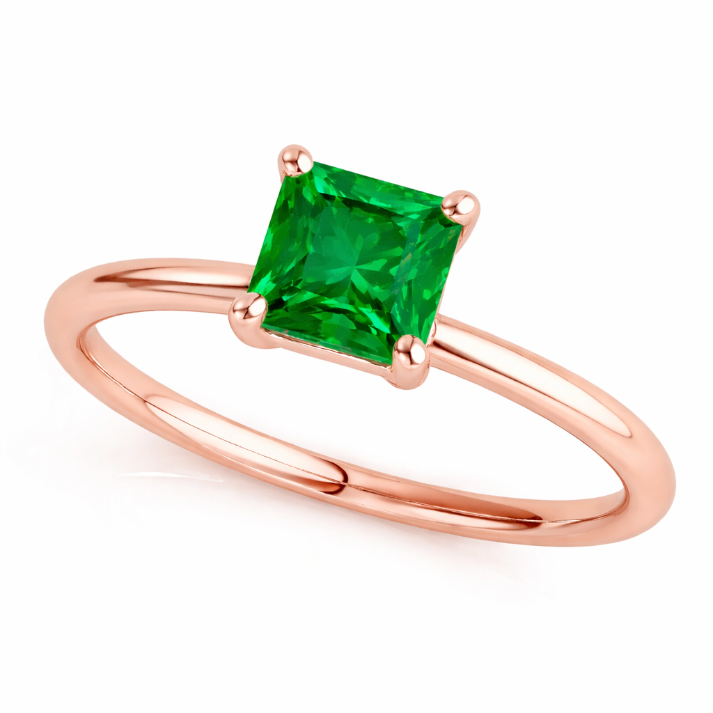 0.75 CT Emerald Gemstone Solitaire Engagement Ring in 14K Solid Rose Gold