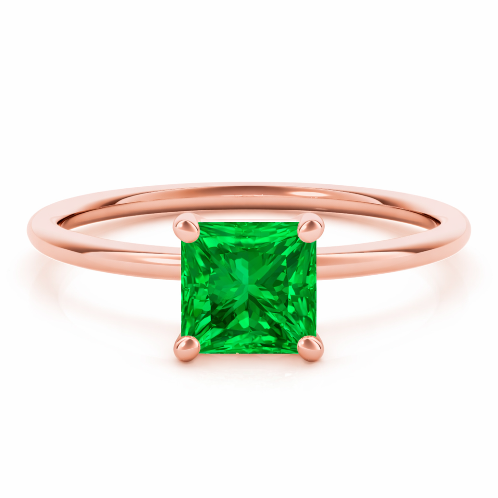 0.75 CT Emerald Gemstone Solitaire Engagement Ring in 14K Solid Rose Gold