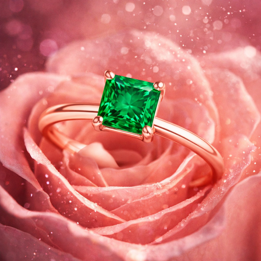 0.75 CT Emerald Gemstone Solitaire Engagement Ring in 14K Solid Rose Gold