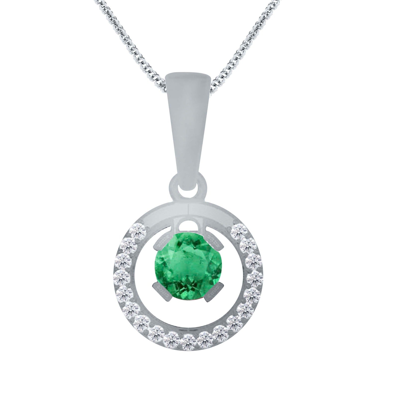 1.30  Ct Emerald Diamond Gemstone Necklace Pendant With 18" Box Chain In 14K Yellow/ White Gold