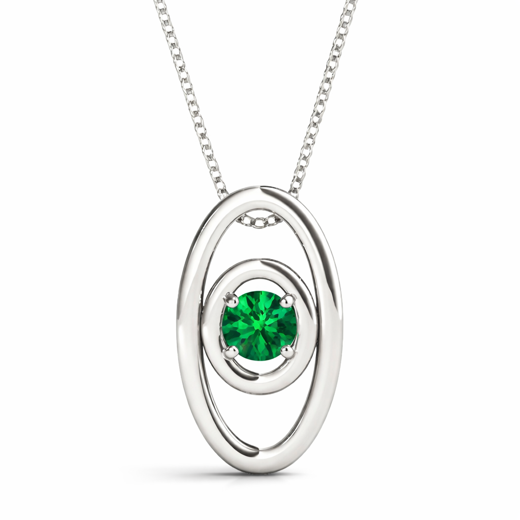 0.10CT Emerald 14K White Gold Pendant Necklace
