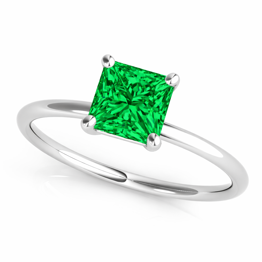0.75 CT Emerald Solitaire Engagement Ring in 14K Solid White Gold