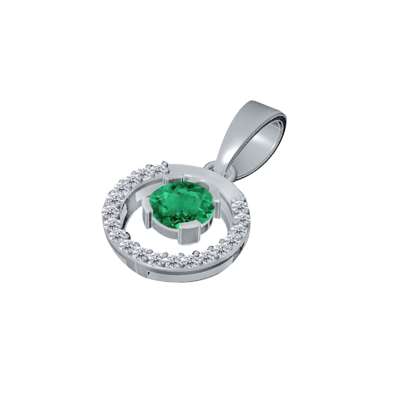 1.30  Ct Emerald Diamond Gemstone Necklace Pendant With 18" Box Chain In 14K Yellow/ White Gold