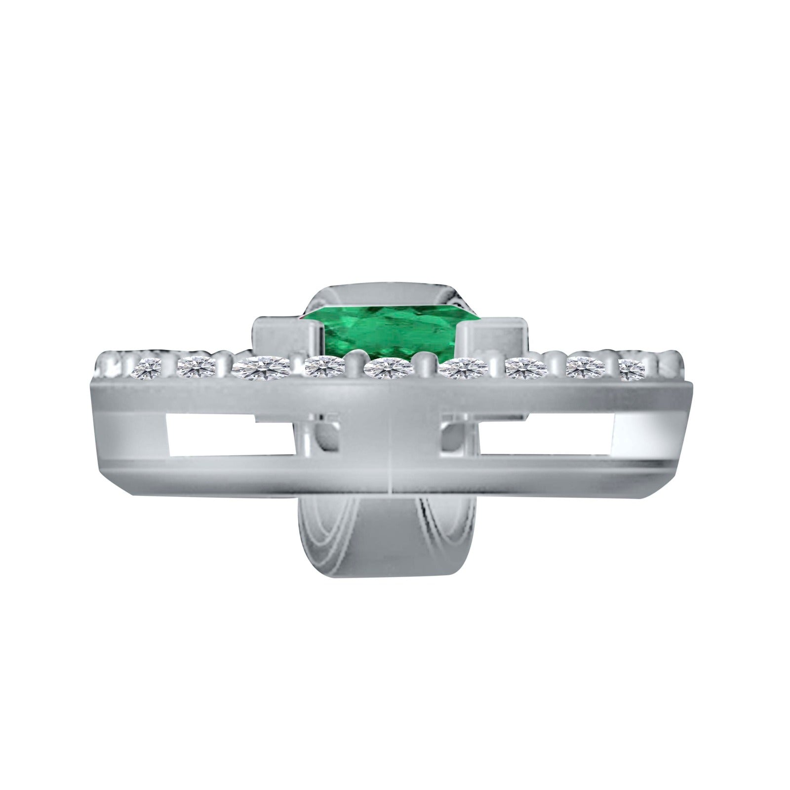 1.30  Ct Emerald Diamond Gemstone Necklace Pendant With 18" Box Chain In 14K Yellow/ White Gold