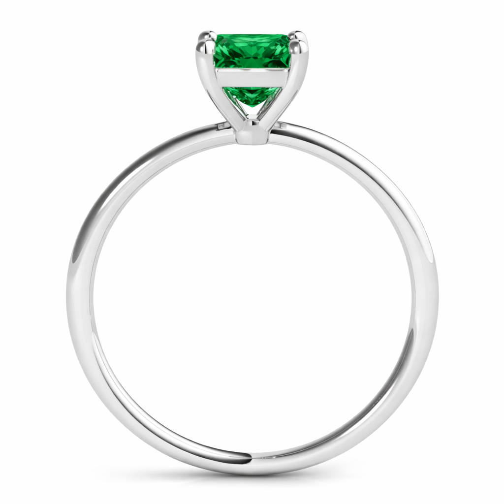 0.75 CT Emerald Solitaire Engagement Ring in 14K Solid White Gold
