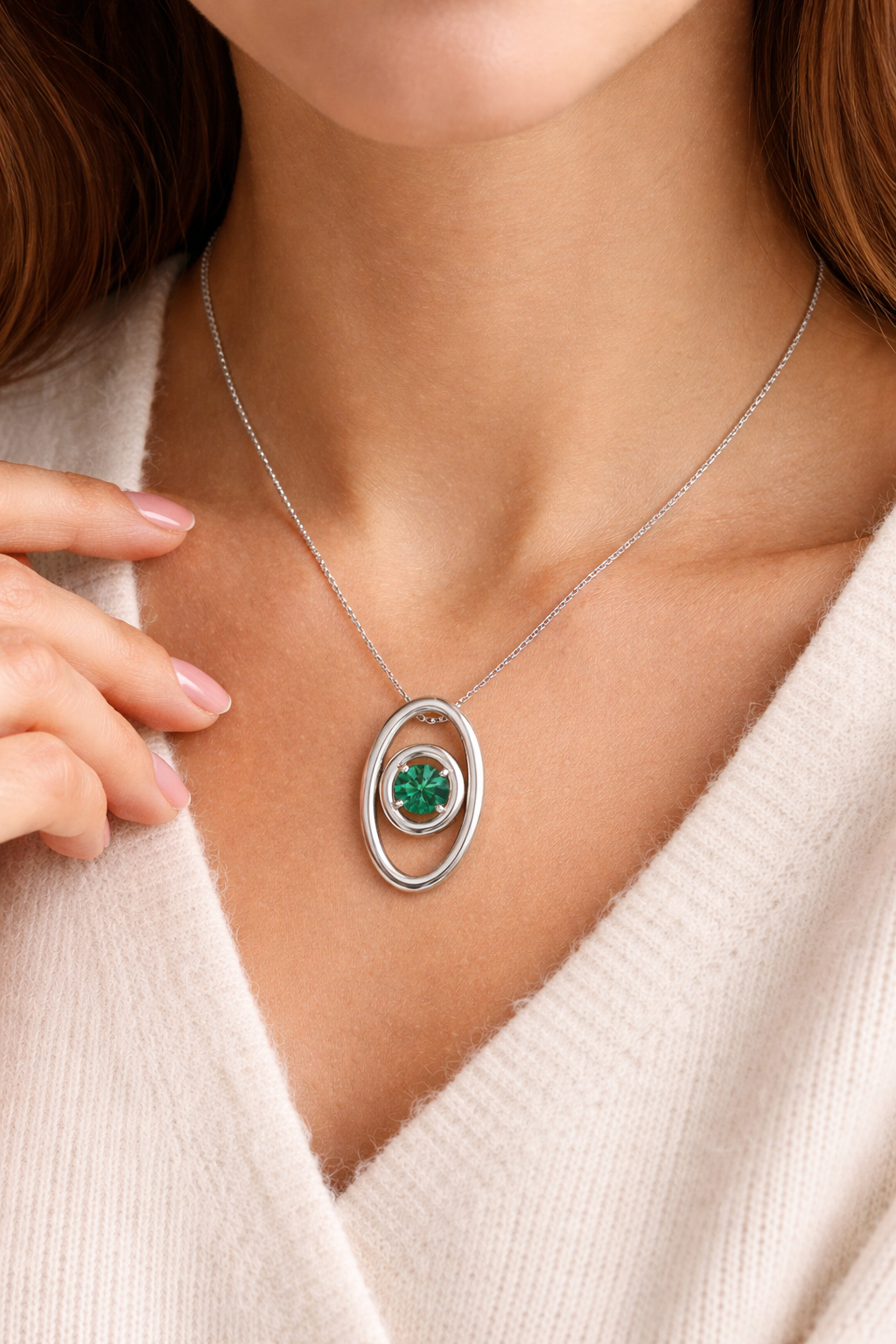 0.10CT Emerald 14K White Gold Pendant Necklace