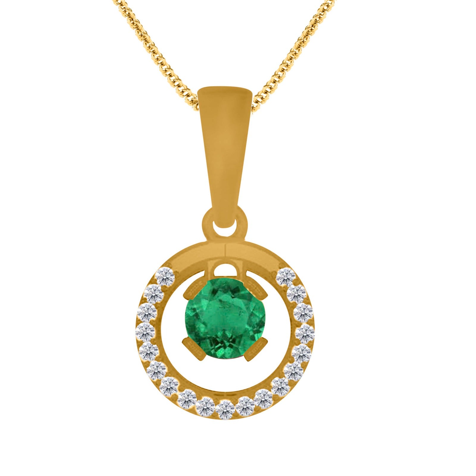 1.30  Ct Emerald Diamond Gemstone Necklace Pendant With 18" Box Chain In 14K Yellow/ White Gold