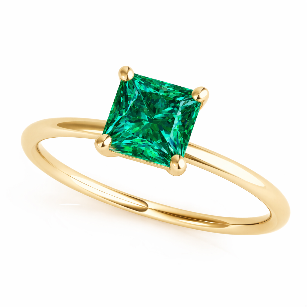 0.75 CT Emerald Solitaire Engagement Ring in 14K Solid Yellow Gold | 5mm Square Cut