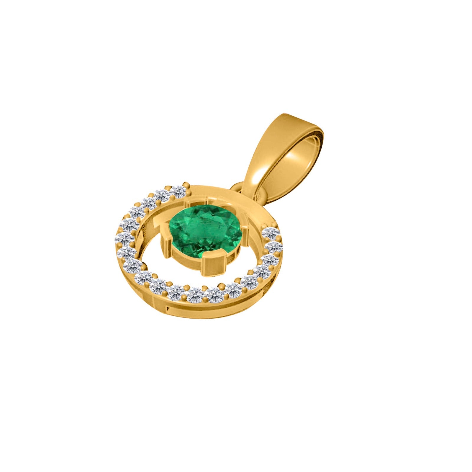 1.30  Ct Emerald Diamond Gemstone Necklace Pendant With 18" Box Chain In 14K Yellow/ White Gold