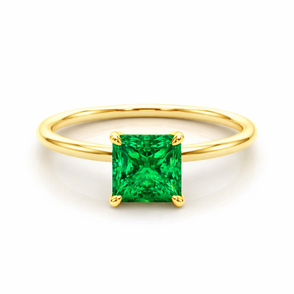 0.75 CT Emerald Solitaire Engagement Ring in 14K Solid Yellow Gold | 5mm Square Cut