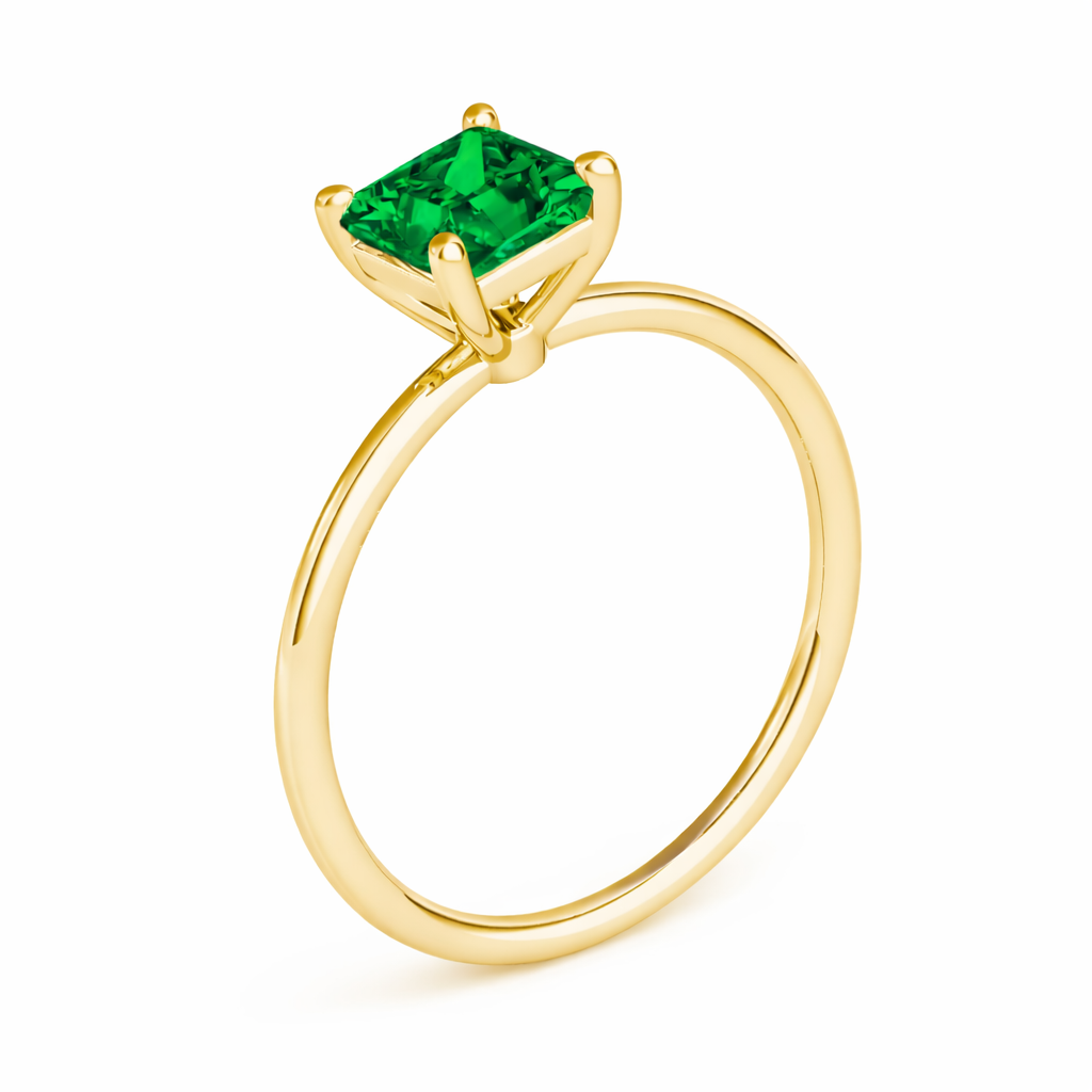 0.75 CT Emerald Solitaire Engagement Ring in 14K Solid Yellow Gold | 5mm Square Cut
