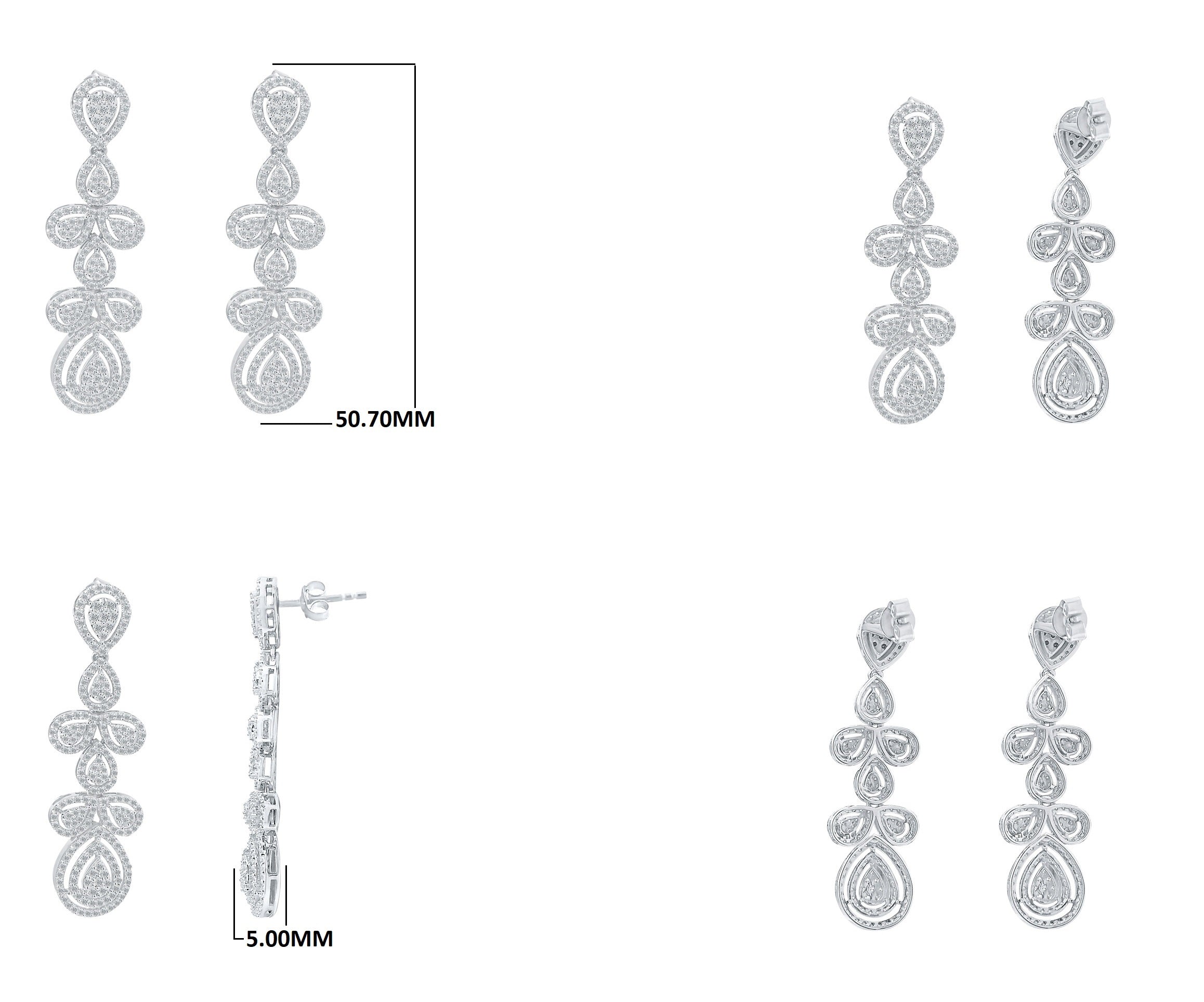 2.85 Ct GH/SI Natural Brilliant Diamond DESIGNER Dangle Earrings In 14K White Gold