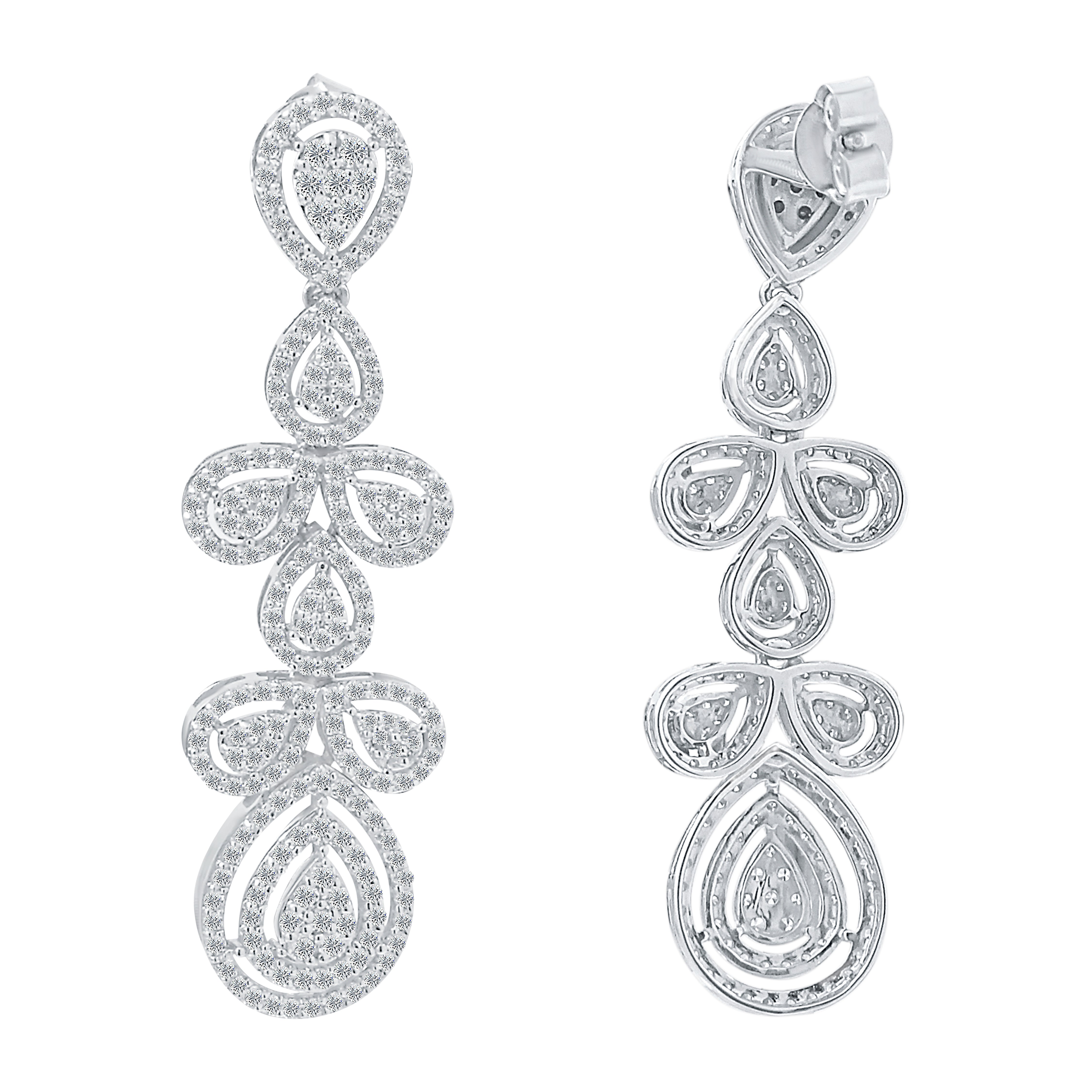 2.85 Ct GH/SI Natural Brilliant Diamond DESIGNER Dangle Earrings In 14K White Gold