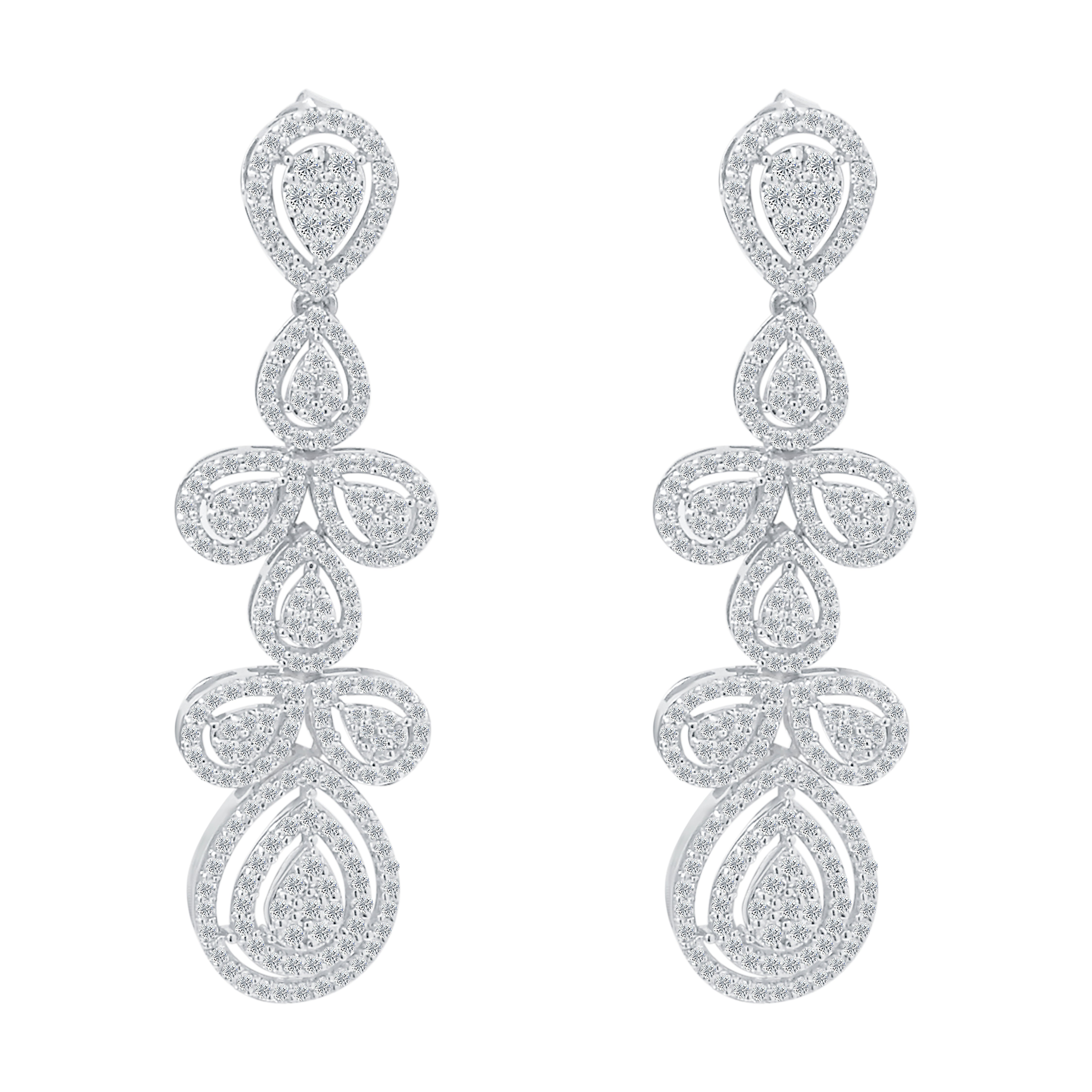 2.85 Ct GH/SI Natural Brilliant Diamond DESIGNER Dangle Earrings In 14K White Gold