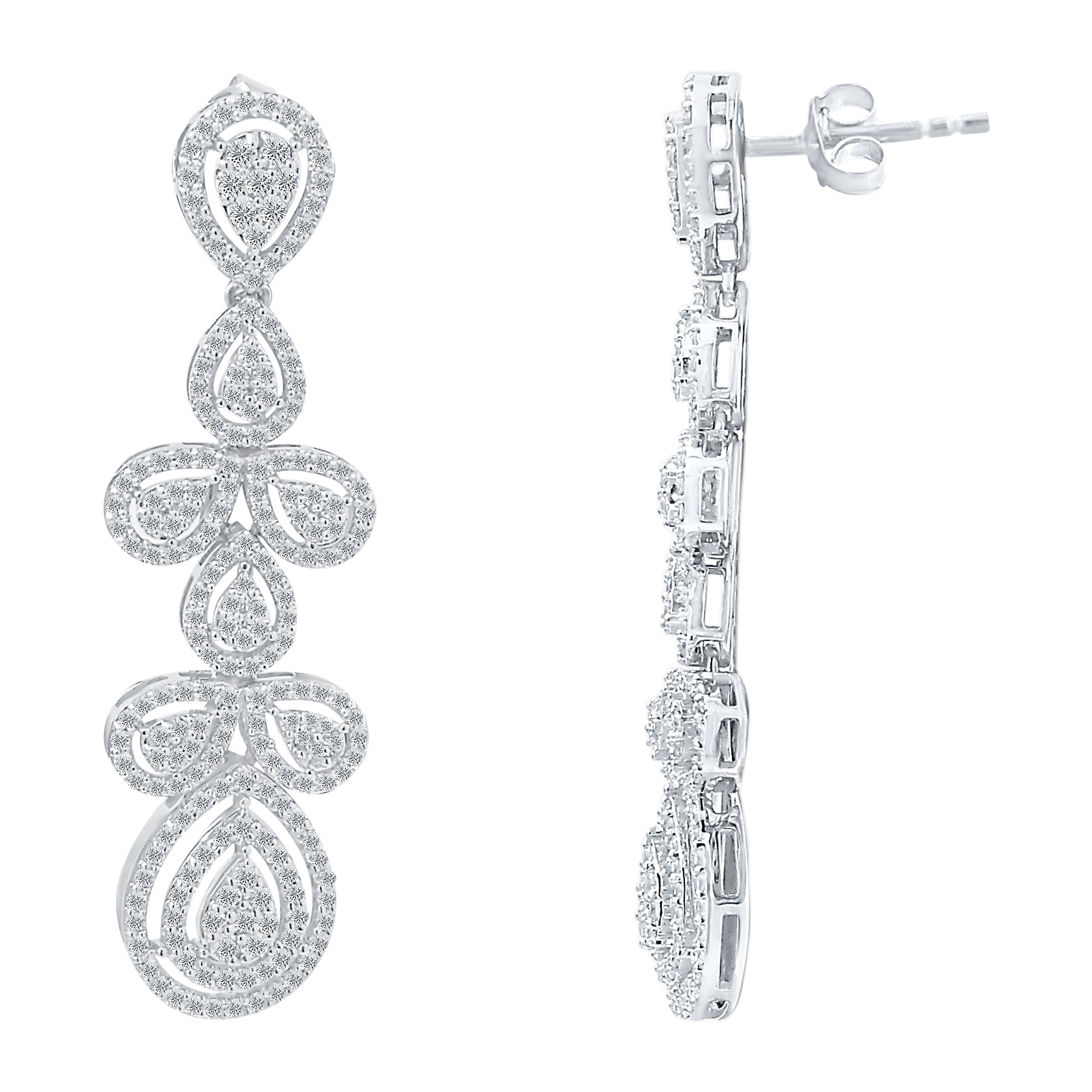 2.85 Ct GH/SI Natural Brilliant Diamond DESIGNER Dangle Earrings In 14K White Gold