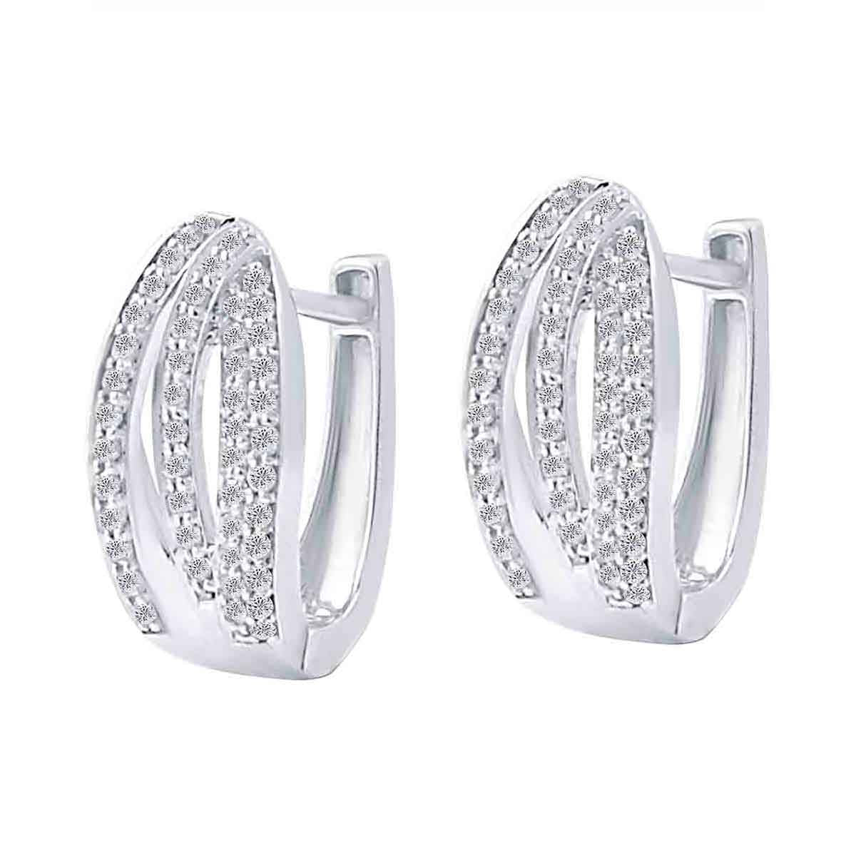 0.41 Ct Natural Diamond 14K White Gold Hoops Earrings Women Jewelry