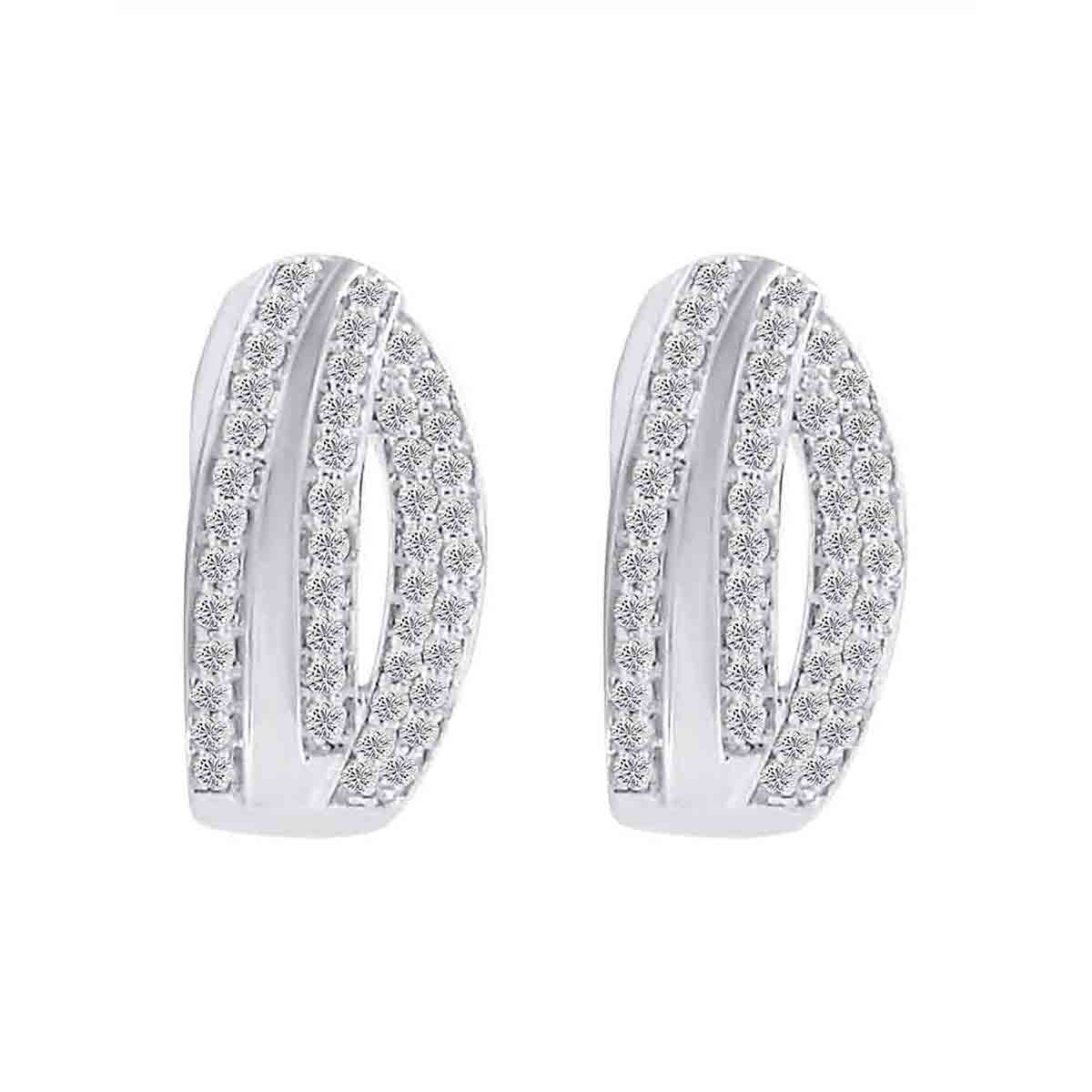 0.41 Ct Natural Diamond 14K White Gold Hoops Earrings Women Jewelry
