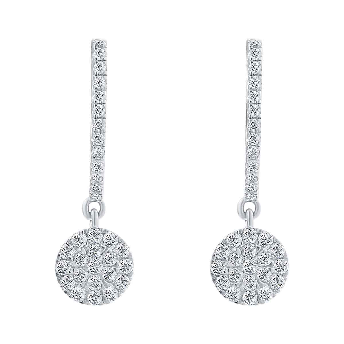 0.65 Ct Natural GH/SI Diamond Dangle Earrings In 14K White Gold Women Jewelry