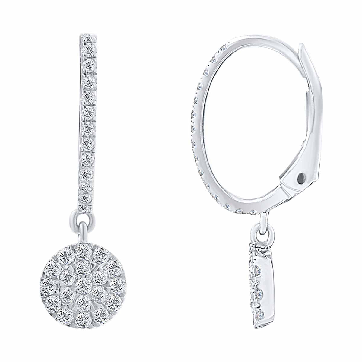 0.65 Ct Natural GH/SI Diamond Dangle Earrings In 14K White Gold Women Jewelry